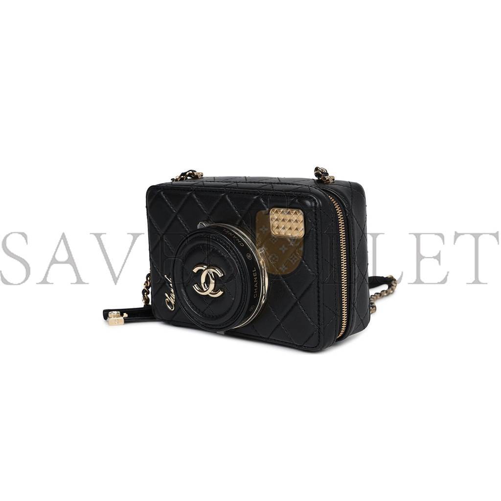 Ch*el master camera bag black lambskin light gold hardware as4817 (16*11.5*6cm)